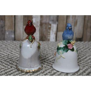 Two Vintage Bells with Birds on the Top - Robin & Blue Jay